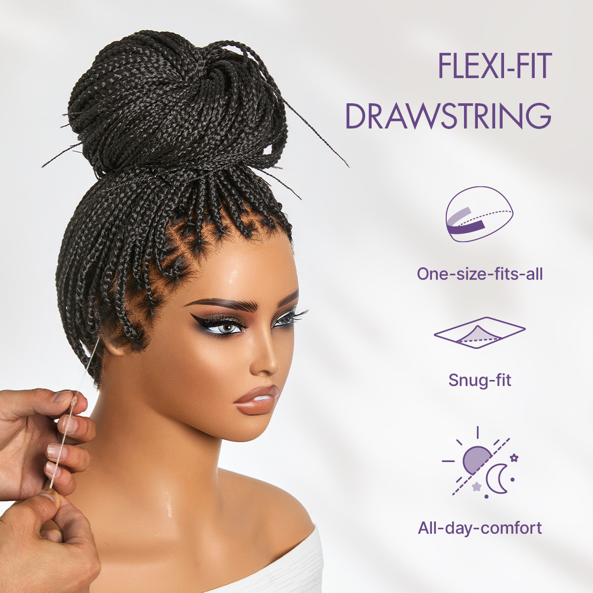 Natural Scalp Lace Knotless Box Braided Wig Flexi-Fit Invisi Drawstring Cap
