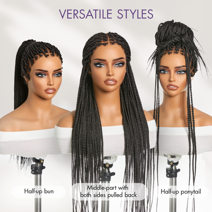 Natural Scalp Lace Knotless Box Braided Wig Flexi-Fit Invisi Drawstring Cap