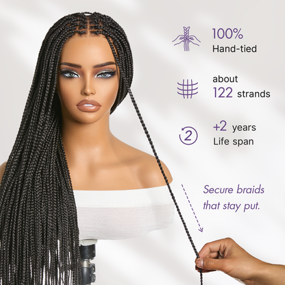 Natural Scalp Lace Knotless Box Braided Wig Flexi-Fit Invisi Drawstring Cap