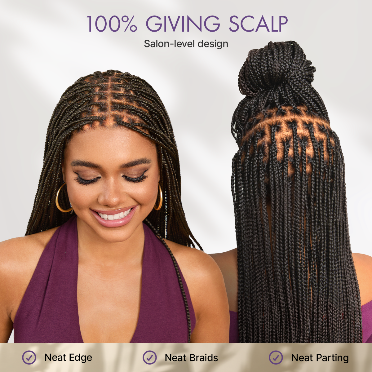 Natural Scalp Lace Knotless Box Braided Wig Flexi-Fit Invisi Drawstring Cap