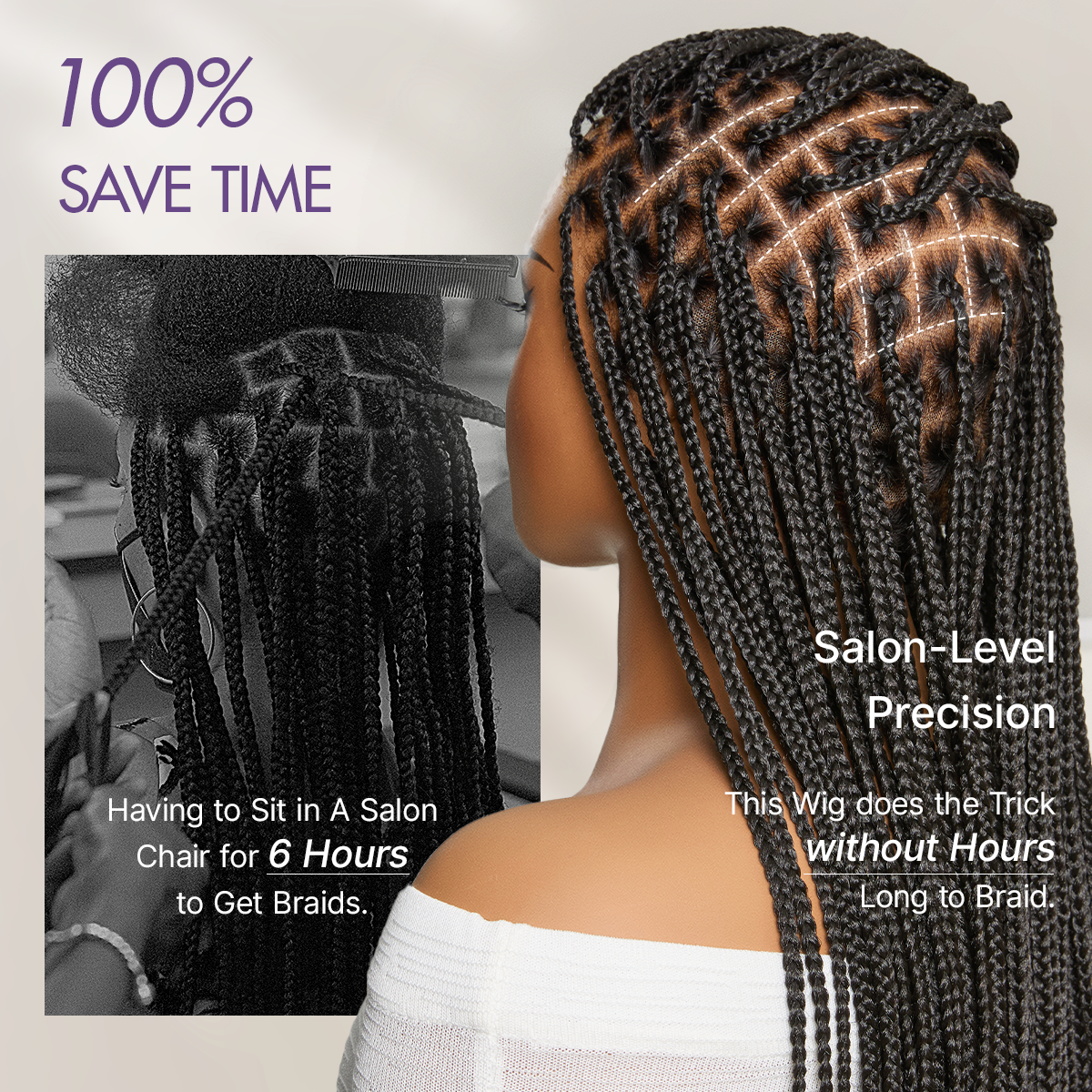 Natural Scalp Lace Knotless Box Braided Wig Flexi-Fit Invisi Drawstring Cap