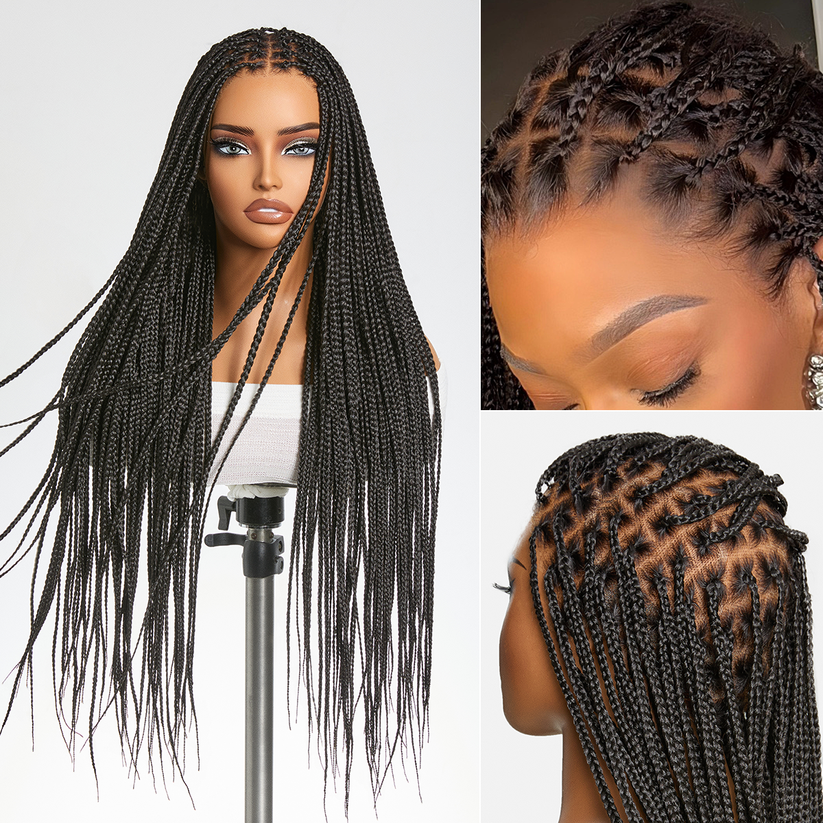 Natural Scalp Lace Knotless Box Braided Wig Flexi-Fit Invisi Drawstring Cap