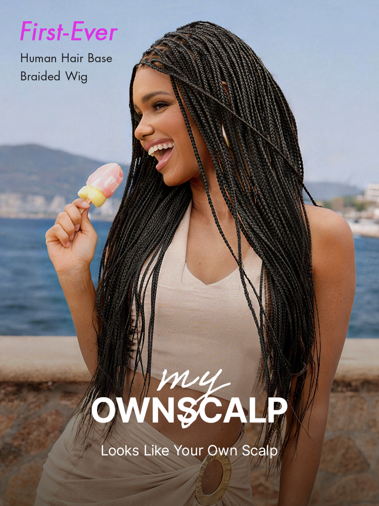 Natural Scalp Lace Knotless Box Braided Wig Flexi-Fit Invisi Drawstring Cap