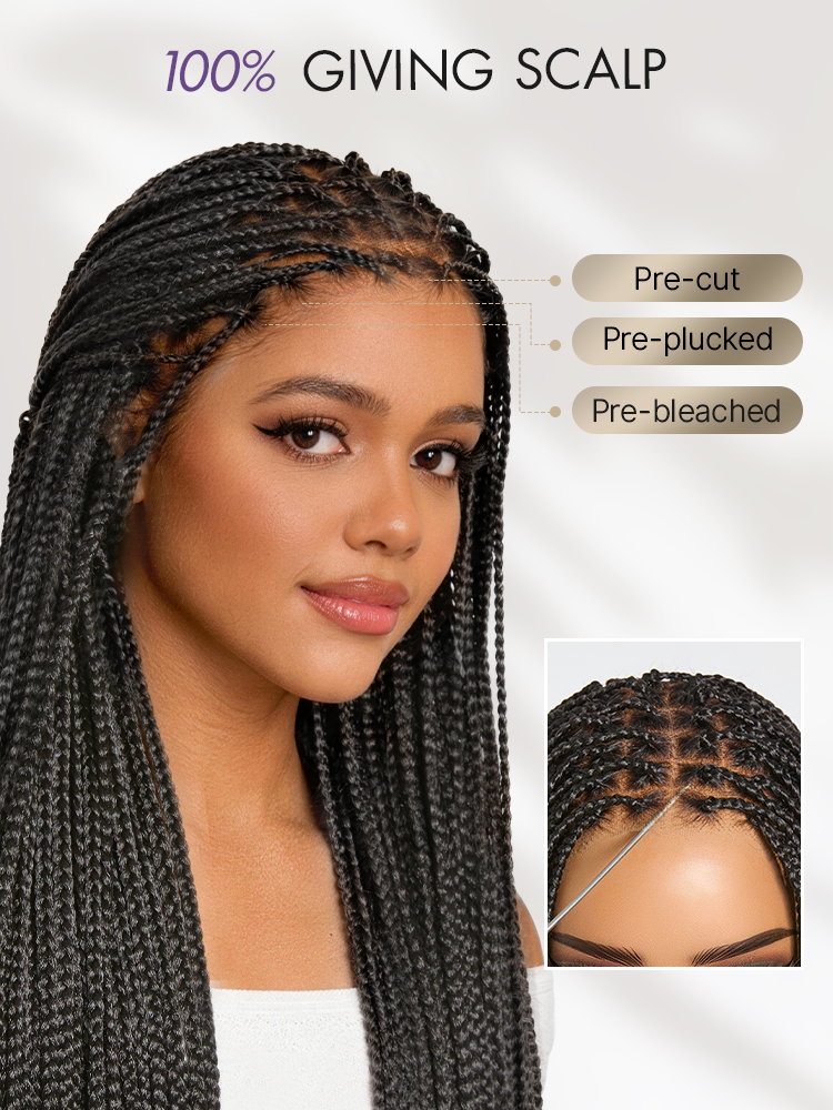 Natural Scalp Lace Knotless Box Braided Wig Flexi-Fit Invisi Drawstring Cap