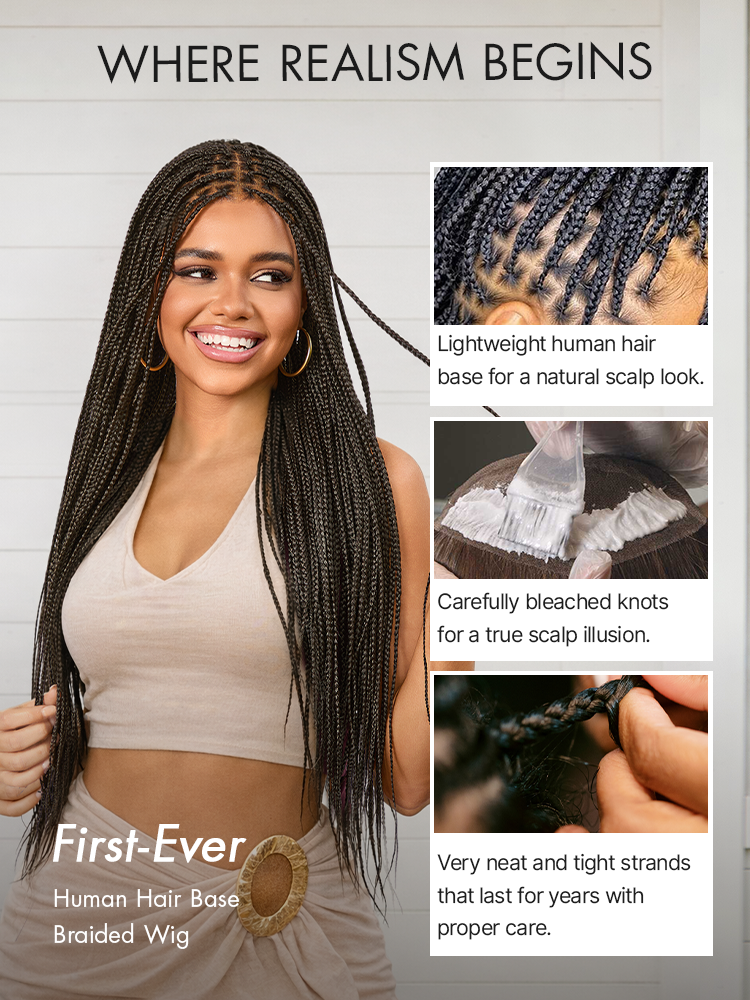 Natural Scalp Lace Knotless Box Braided Wig Flexi-Fit Invisi Drawstring Cap