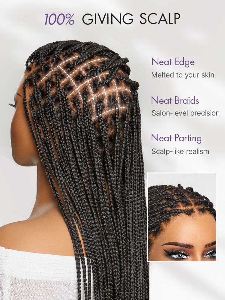 Natural Scalp Lace Knotless Box Braided Wig Flexi-Fit Invisi Drawstring Cap