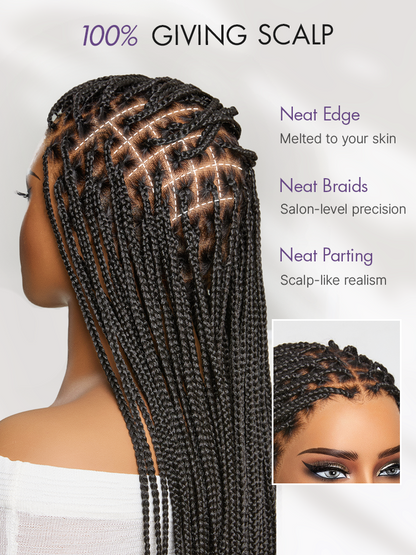 Natural Scalp Lace Knotless Box Braided Wig Flexi-Fit Invisi Drawstring Cap