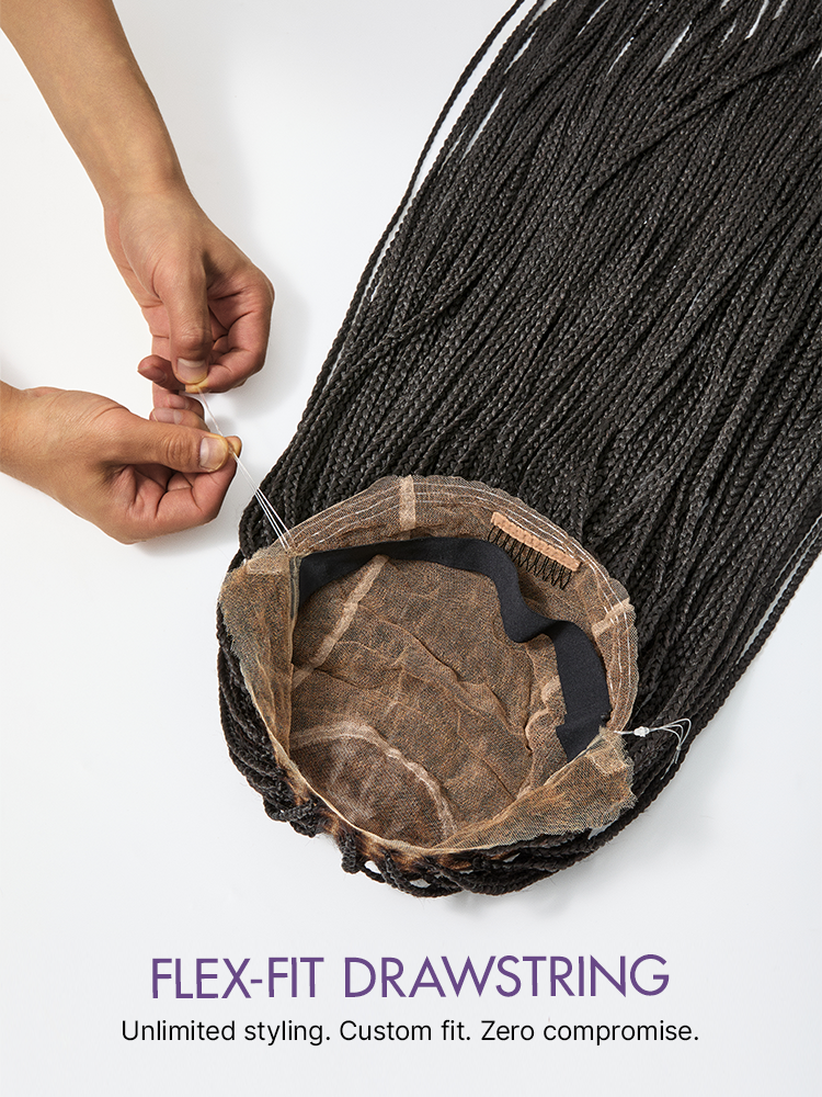 Natural Scalp Lace Knotless Box Braided Wig Flexi-Fit Invisi Drawstring Cap