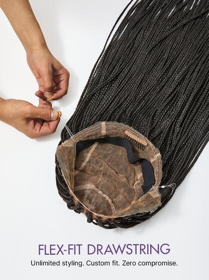 Natural Scalp Lace Knotless Box Braided Wig Flexi-Fit Invisi Drawstring Cap