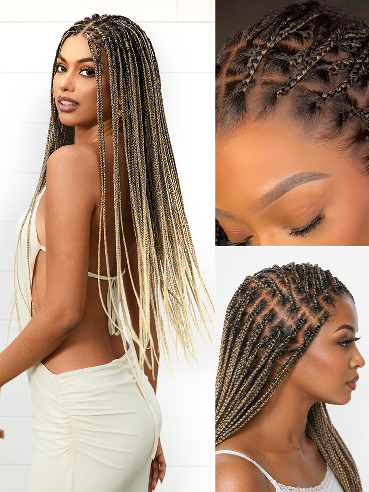 Natural Scalp Lace Knotless Box Braided Wig Flexi-Fit Invisi Drawstring Cap