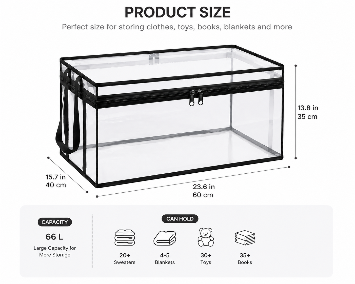 Large Clear Plastic Storage Box with Hinged Lid