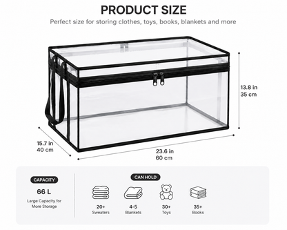 Large Clear Plastic Storage Box with Hinged Lid